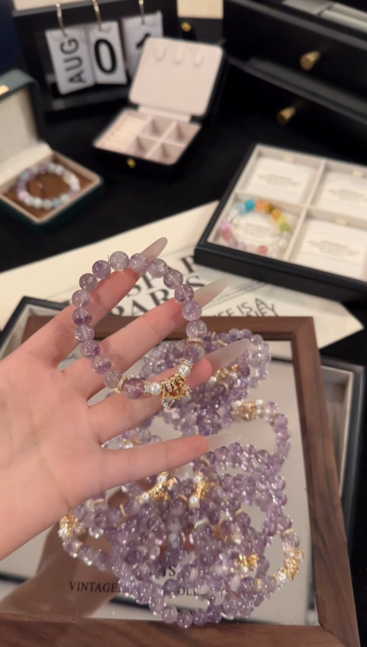 水晶手链合金紫兔毛x2121