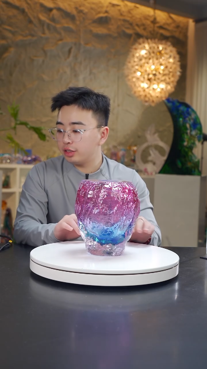 手工艺品琉璃金红蓝肌理纹设计款花器