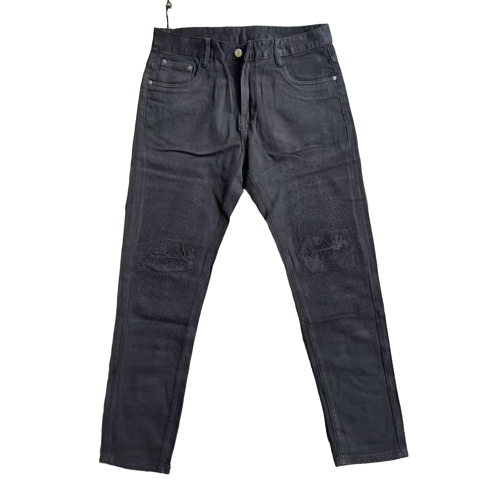 【高端系列】秋冬款 烫砖假破洞黑牛仔裤#GD002款