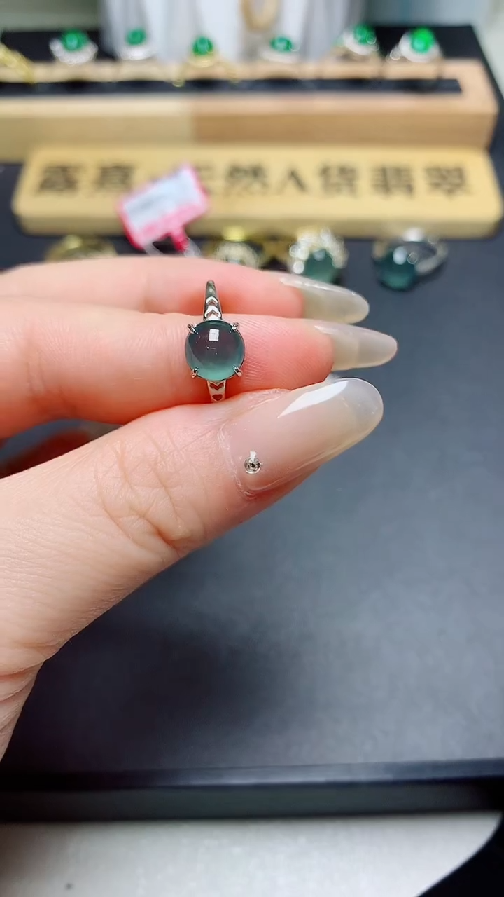 翡翠戒指银S925镶嵌天然翡翠s925银镶嵌