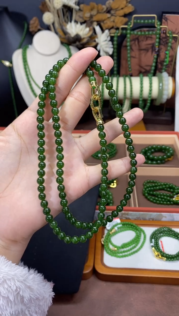 【闪购商品】和田玉（碧玉）颈饰未镶嵌6菠菜无矿毛衣链