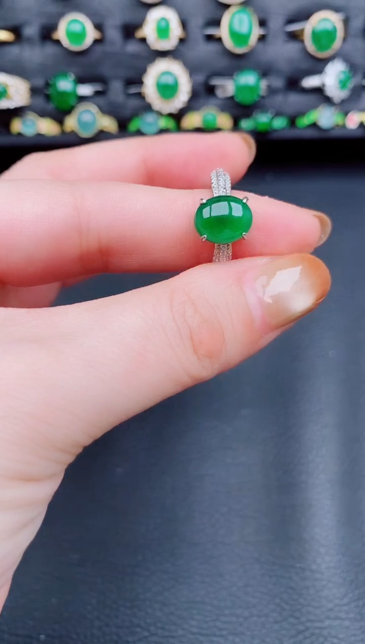 【闪购商品】翡翠戒指银S925镶嵌天然A货翡翠37