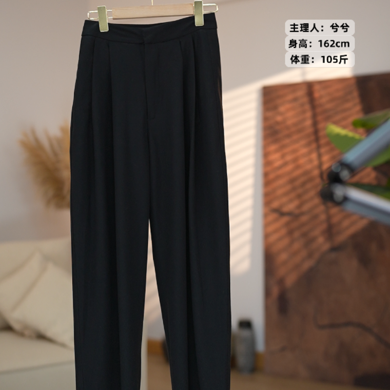 【NORA CICI】时尚百搭直筒黑色休闲裤 秋冬设计师款垂感阔腿裤裤子