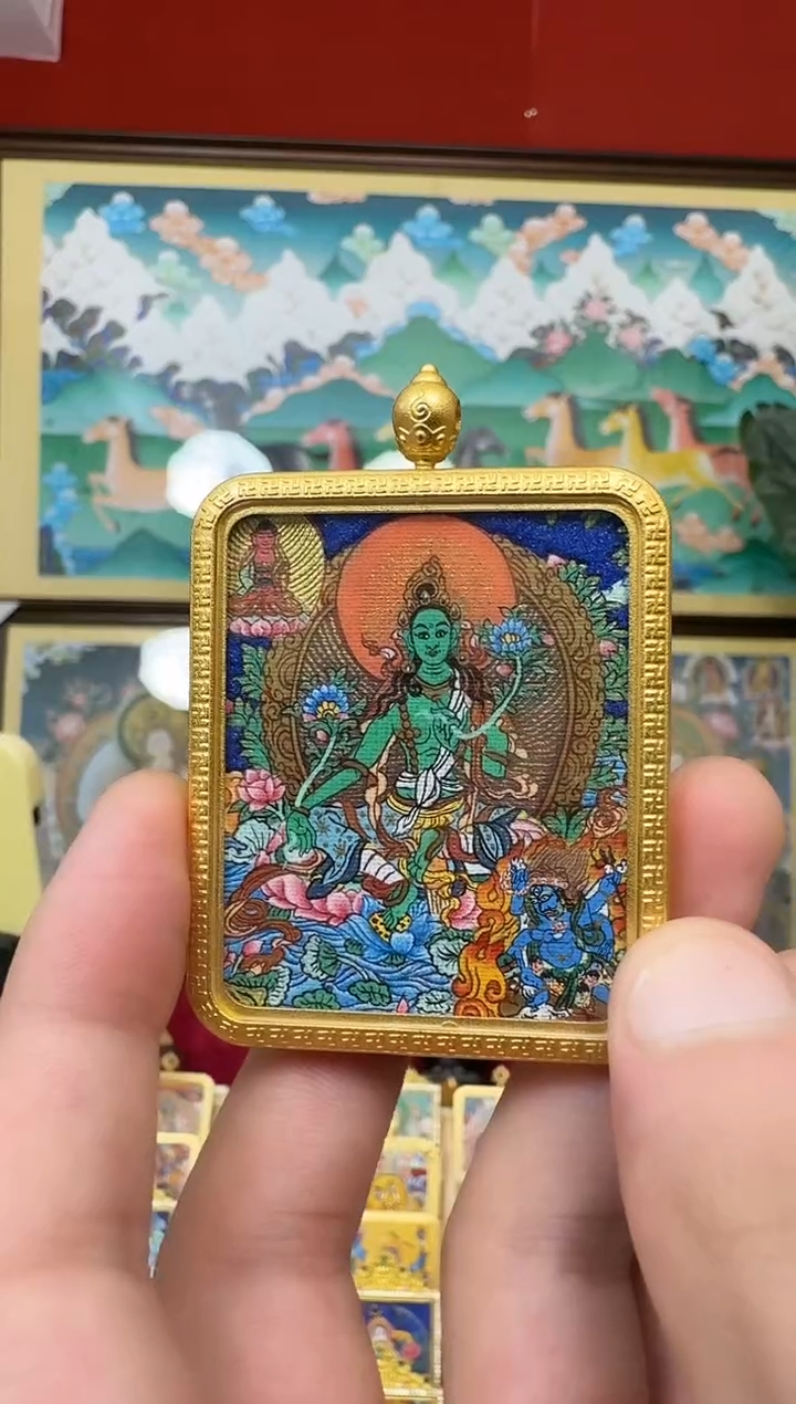 吊坠绿妈妈-热贡纯手绘唐卡吊坠