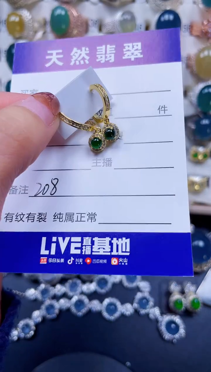 银S925镶嵌翡翠耳饰208