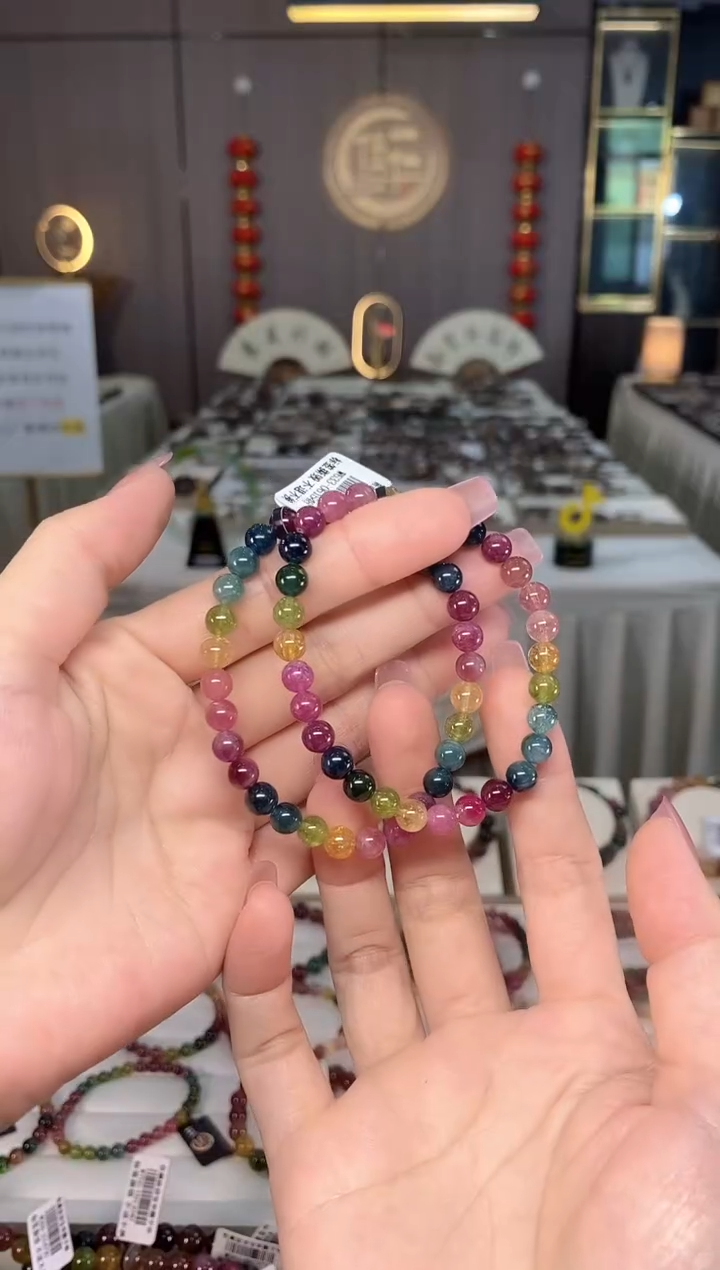 未镶嵌老矿碧玺彩虹单圈手串6mm+碧玺多样性发货一条hon
