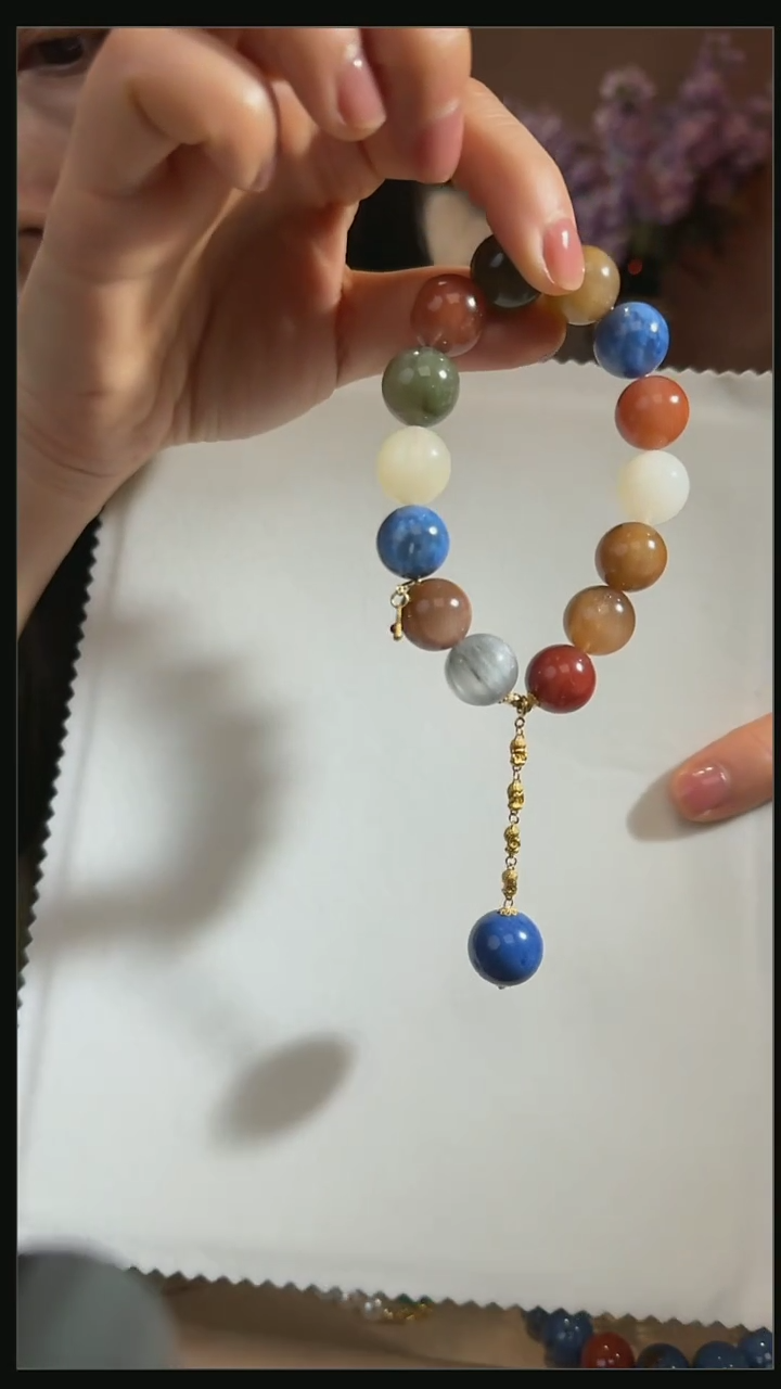 水晶手串18K金镶嵌天然兔毛手串