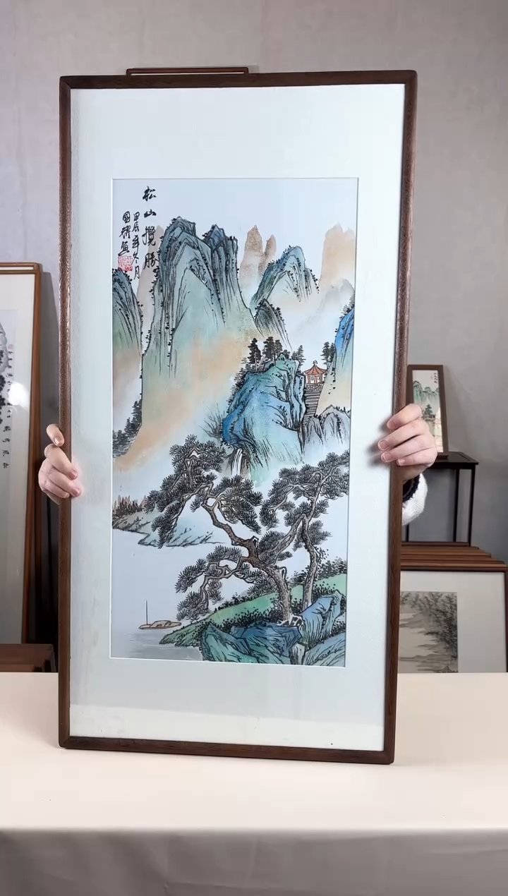 【闪购商品】国画手绘*松山揽胜*47*92cm实木框