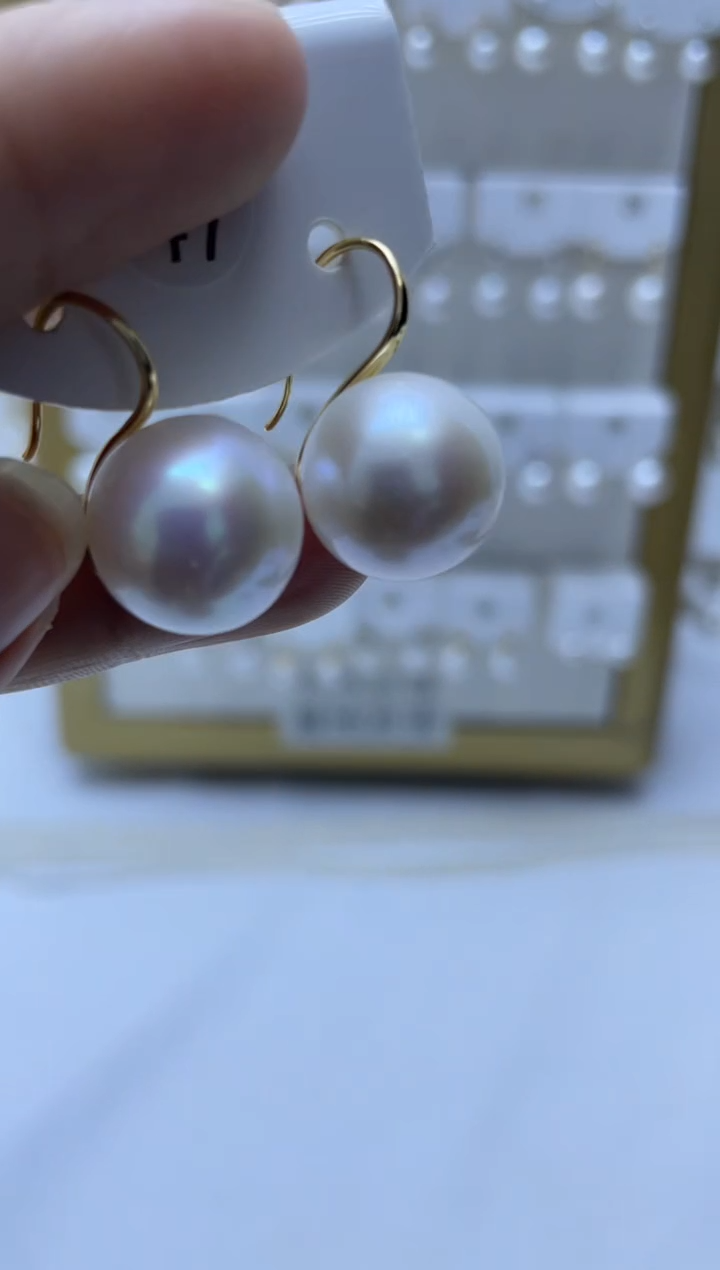 银S925镶嵌耳饰淡水珍珠13-14