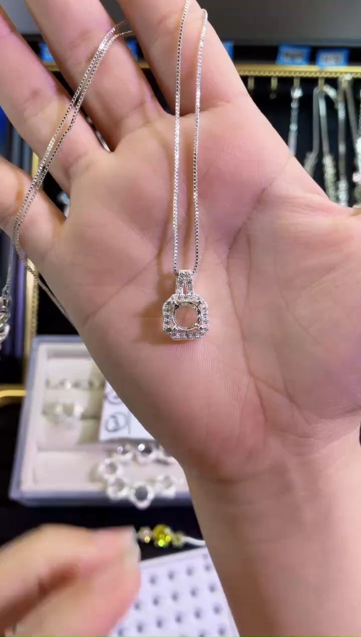 锆石非金属8*8吊坠空托 带链子