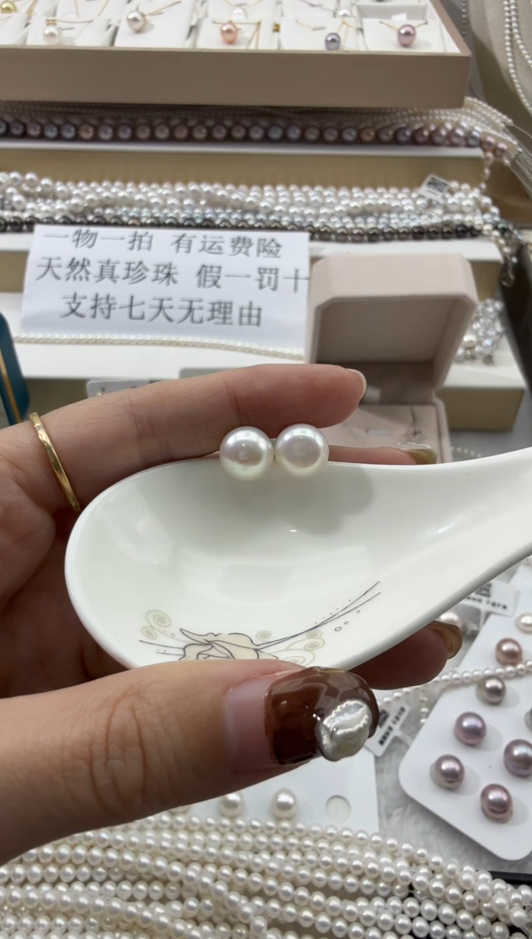 银S925镶嵌耳饰淡水珍珠925银淡水耳钉