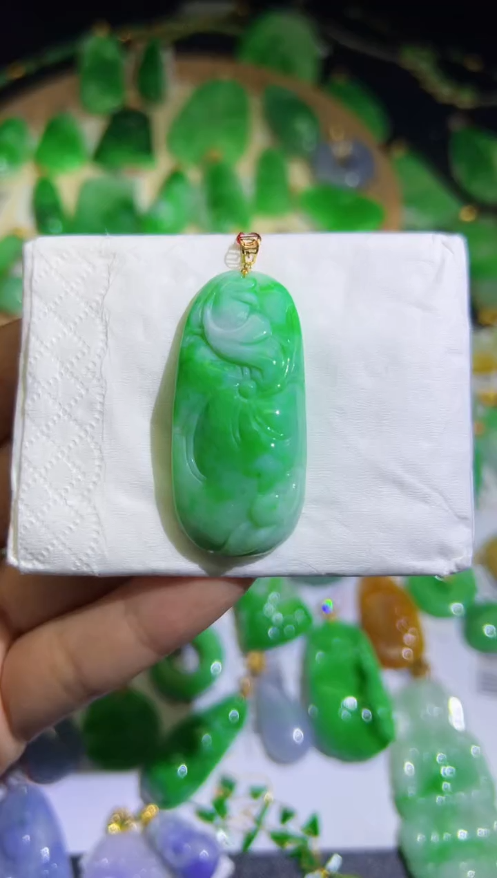 【闪购商品】翡翠颈饰18K金镶嵌Q缅料A货翡翠/支持复检/一件