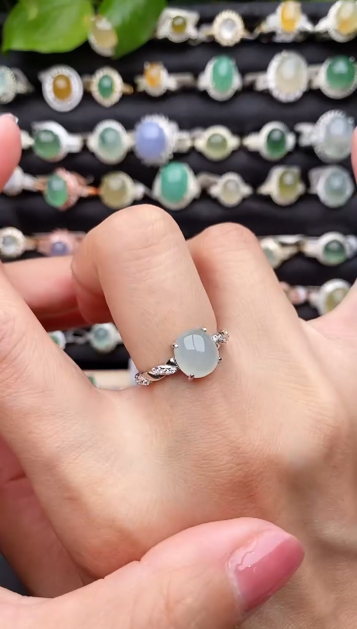 【闪购商品】翡翠戒指银S925镶嵌缅甸天然A货翡翠11  1-7