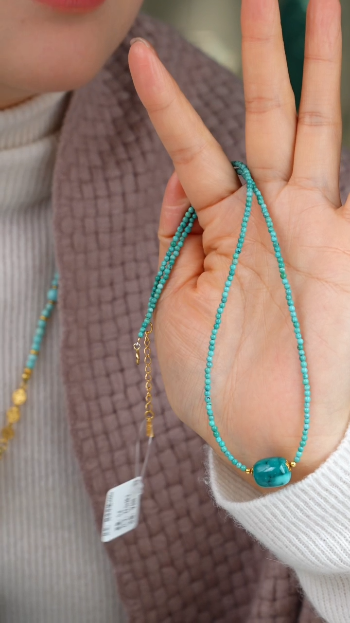 【闪购商品】绿松石项链银S925镀金镶嵌1