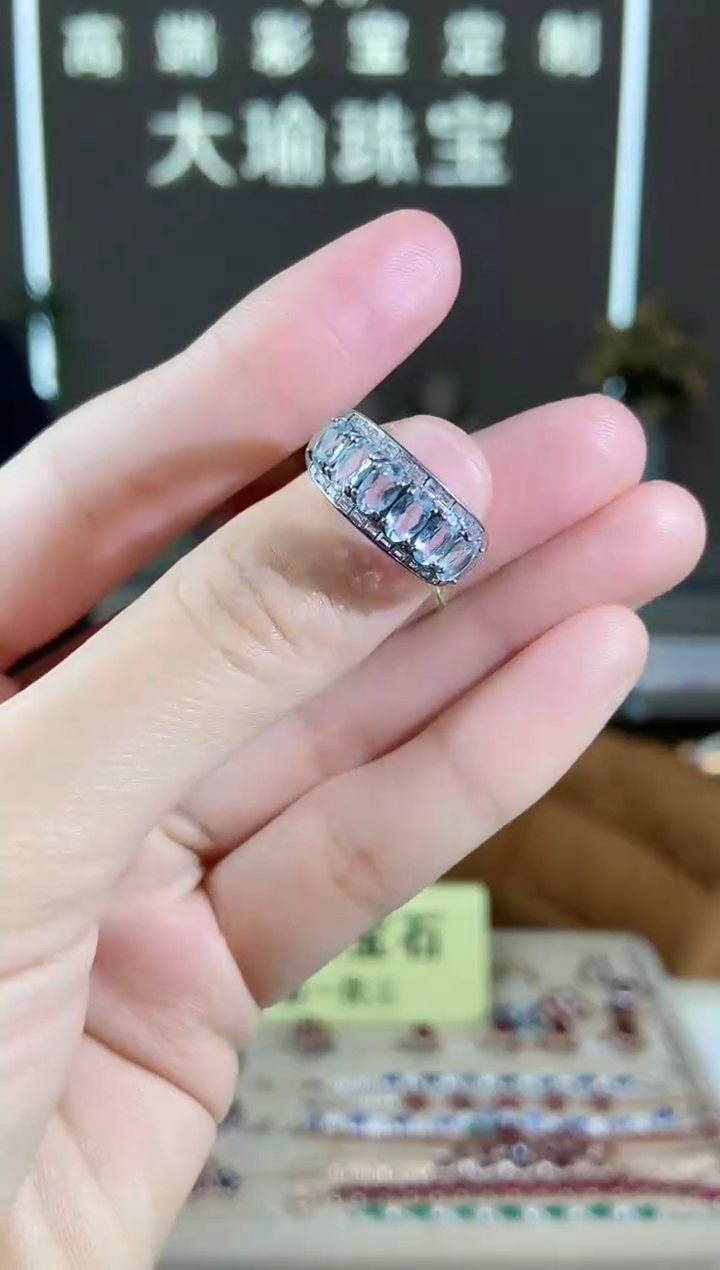 【闪购商品】海蓝宝石戒指银S925镶嵌手饰