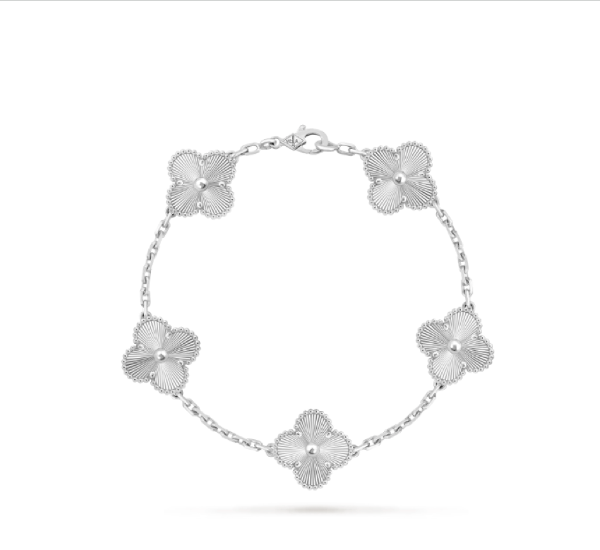 99新 梵克雅宝 Alhambra白金镭射五花四叶草手链