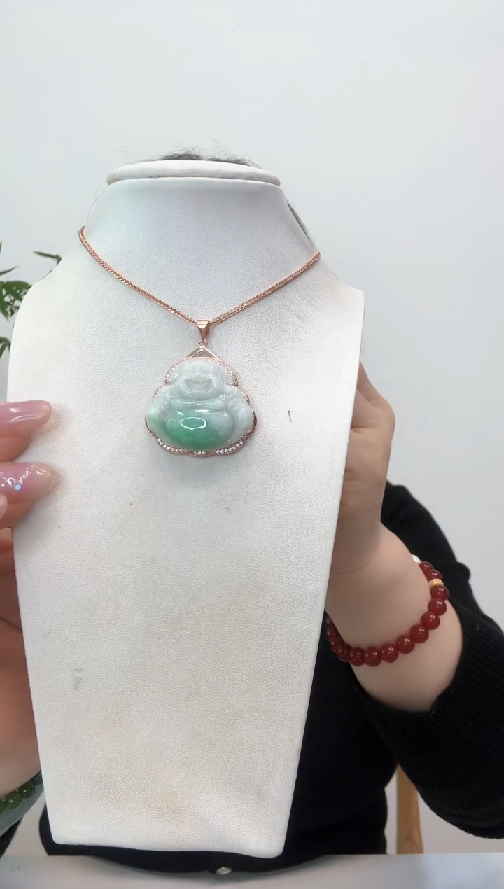 【闪购商品】翡翠吊坠(赠链)银S925镶嵌佛公玫瑰边