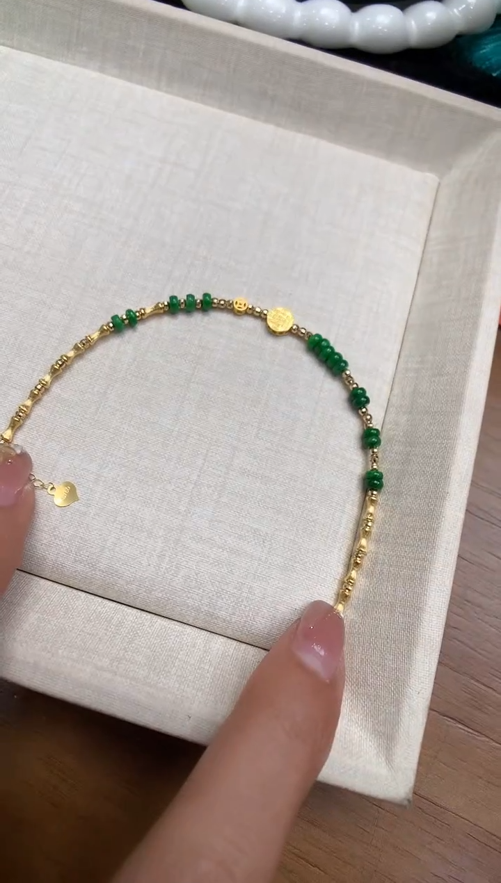【闪购商品】翡翠手链18K金镶嵌手链 