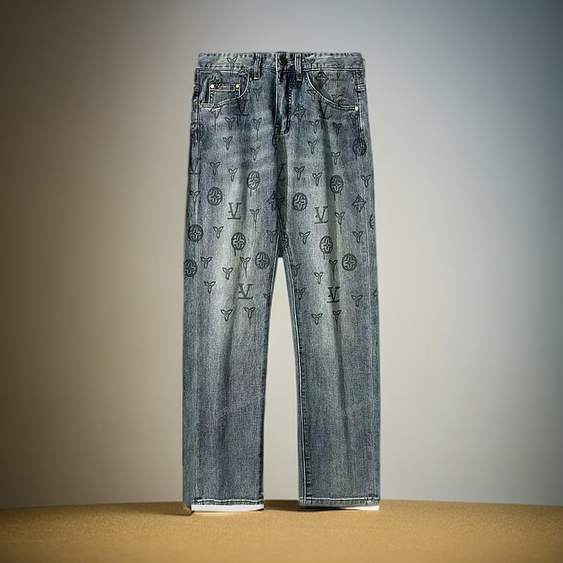 【思思】-L206素贞-复古经典百搭潮奢花纹牛仔裤