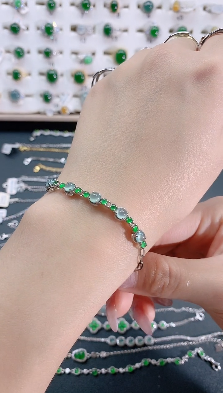 银S925镶嵌翡翠手链天然翡翠