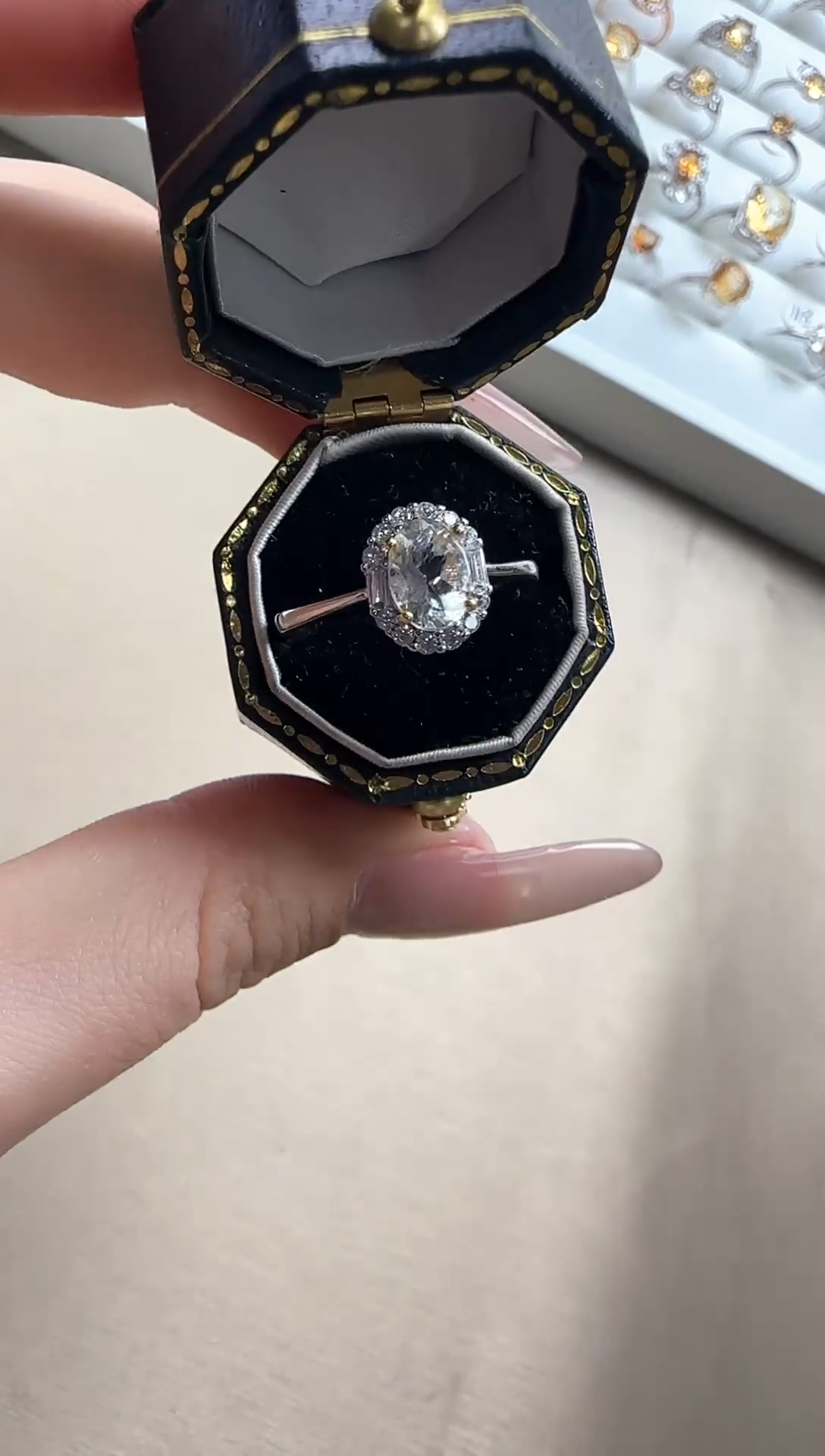 【闪购商品】海蓝宝石戒圈银S925镶嵌满钻围镶-天然海蓝宝戒指