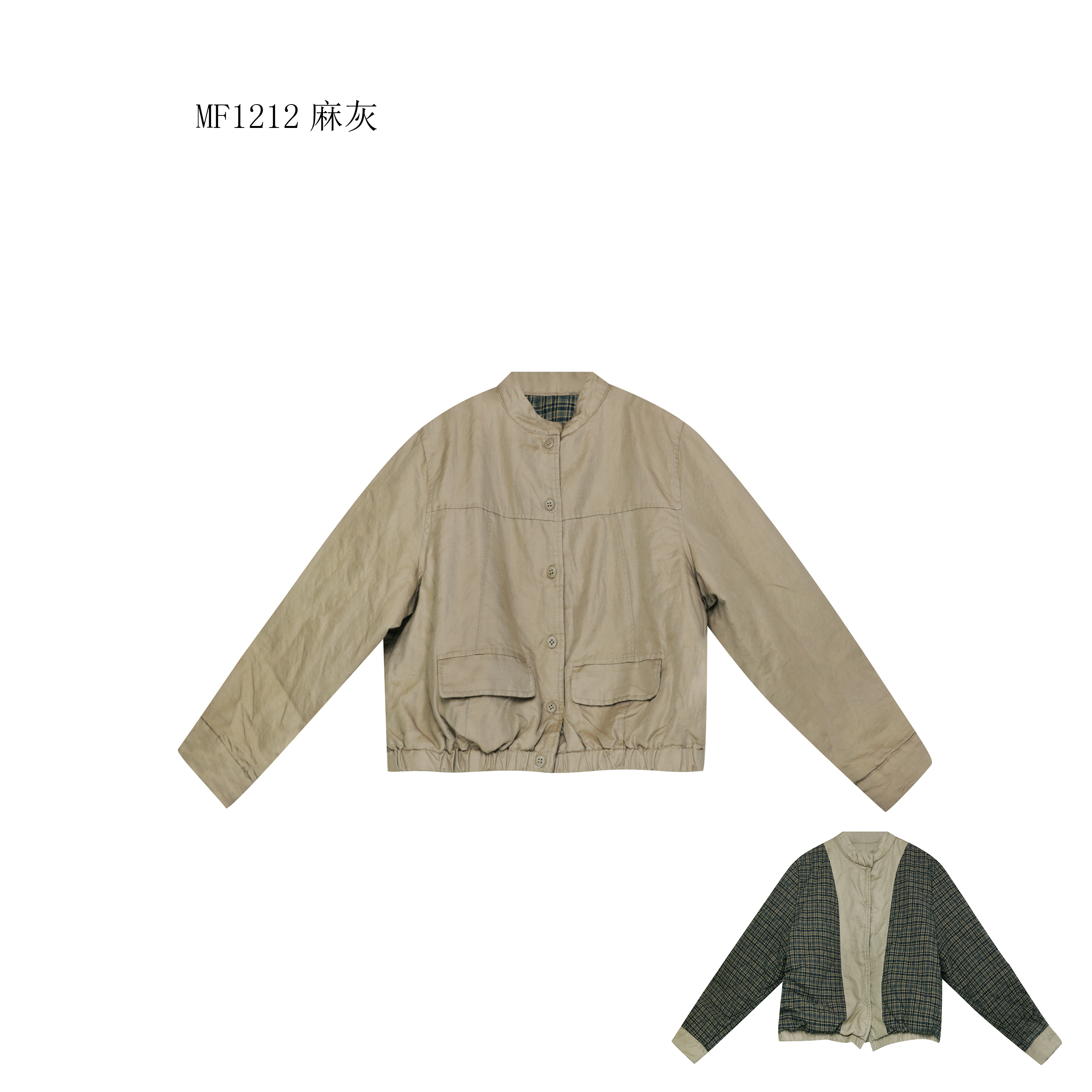 【麻訪家】MF1212麻灰文艺复古休闲口袋百搭保暖棉服外套