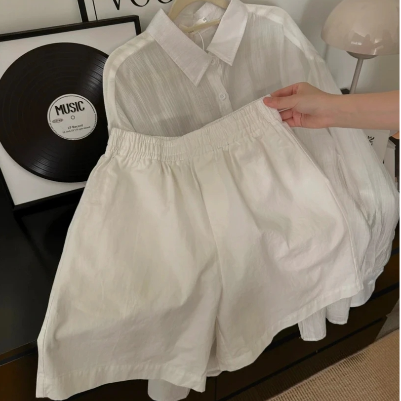 夏季纯棉透气松紧腰白色短裤外穿高腰薄款冰丝宽松休闲阔腿A字裤