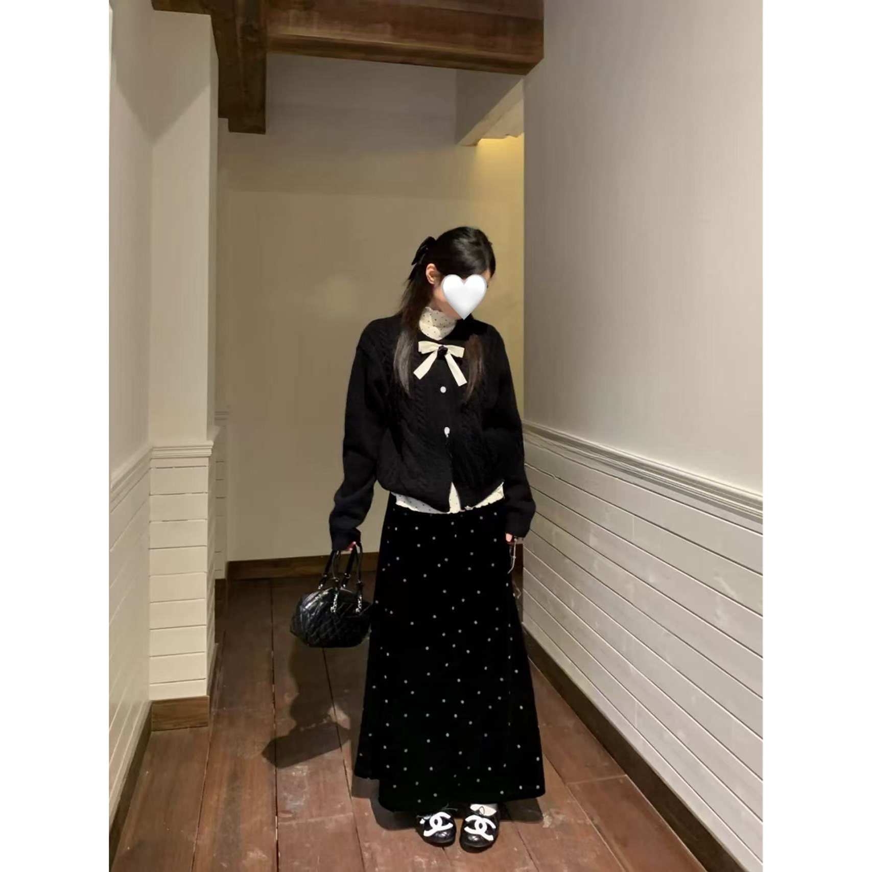 设计感名媛长裙慵懒风冬季针织常规黑色半身裙圆领套装