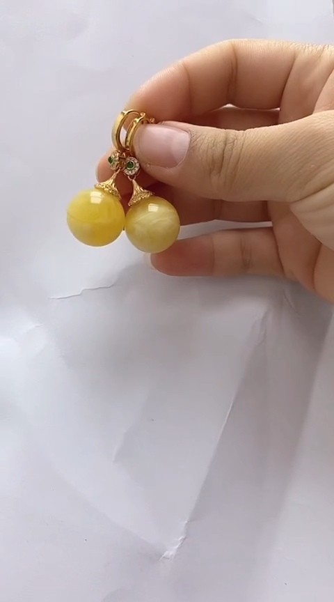 【闪购商品】琥珀裸石银S925镶嵌蜜蜡耳坠