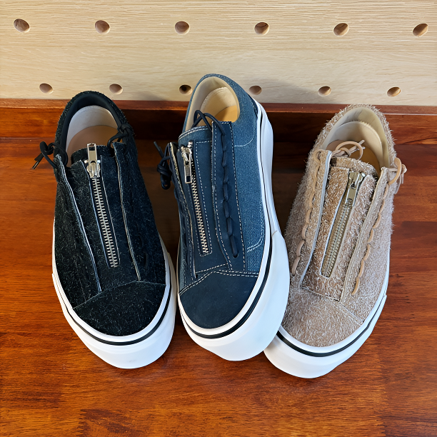 Thawanda男女款翻毛牛皮拉链低帮软木层底厚底复古硫化板鞋