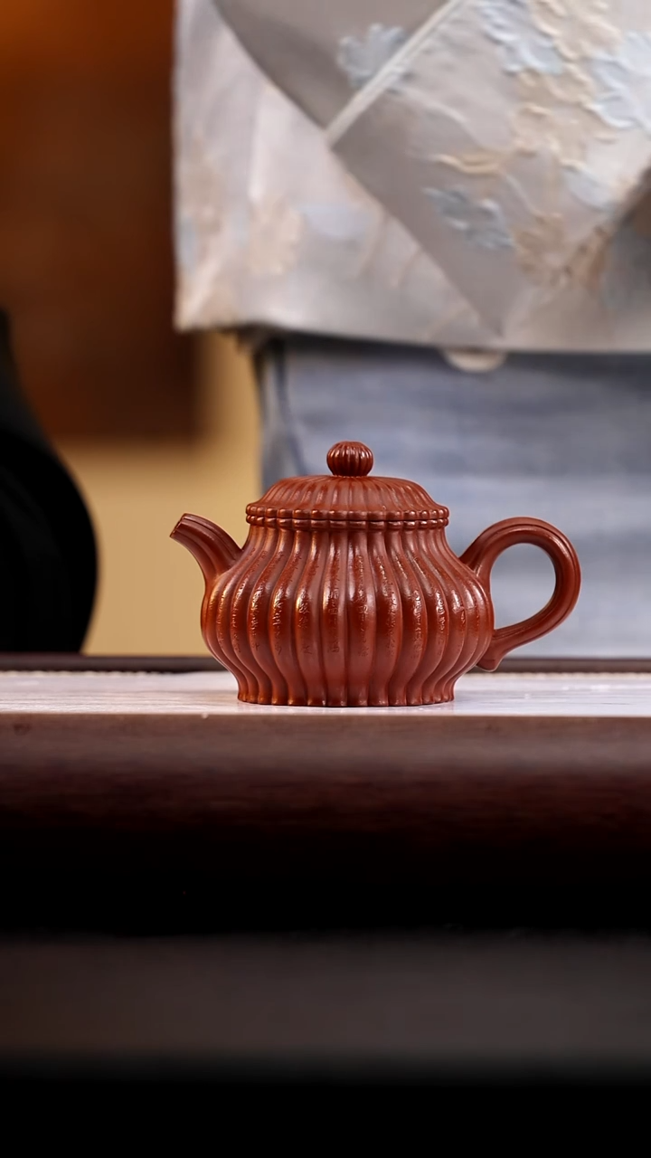 茶壶紫砂朱泥大红袍筋纹潘壶220cc