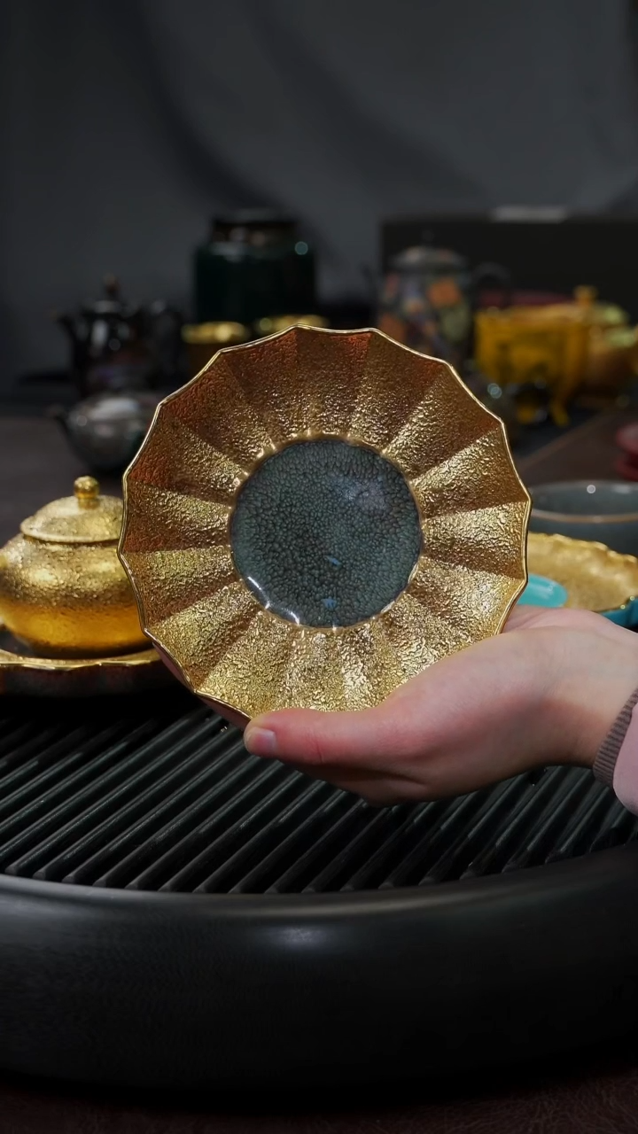 【闪购商品】杯【宜景窑天目釉青釉鎏金】杯碟