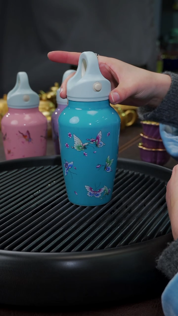 【闪购商品】杯【宜景窑松石蓝蝶舞】手绘旅行杯