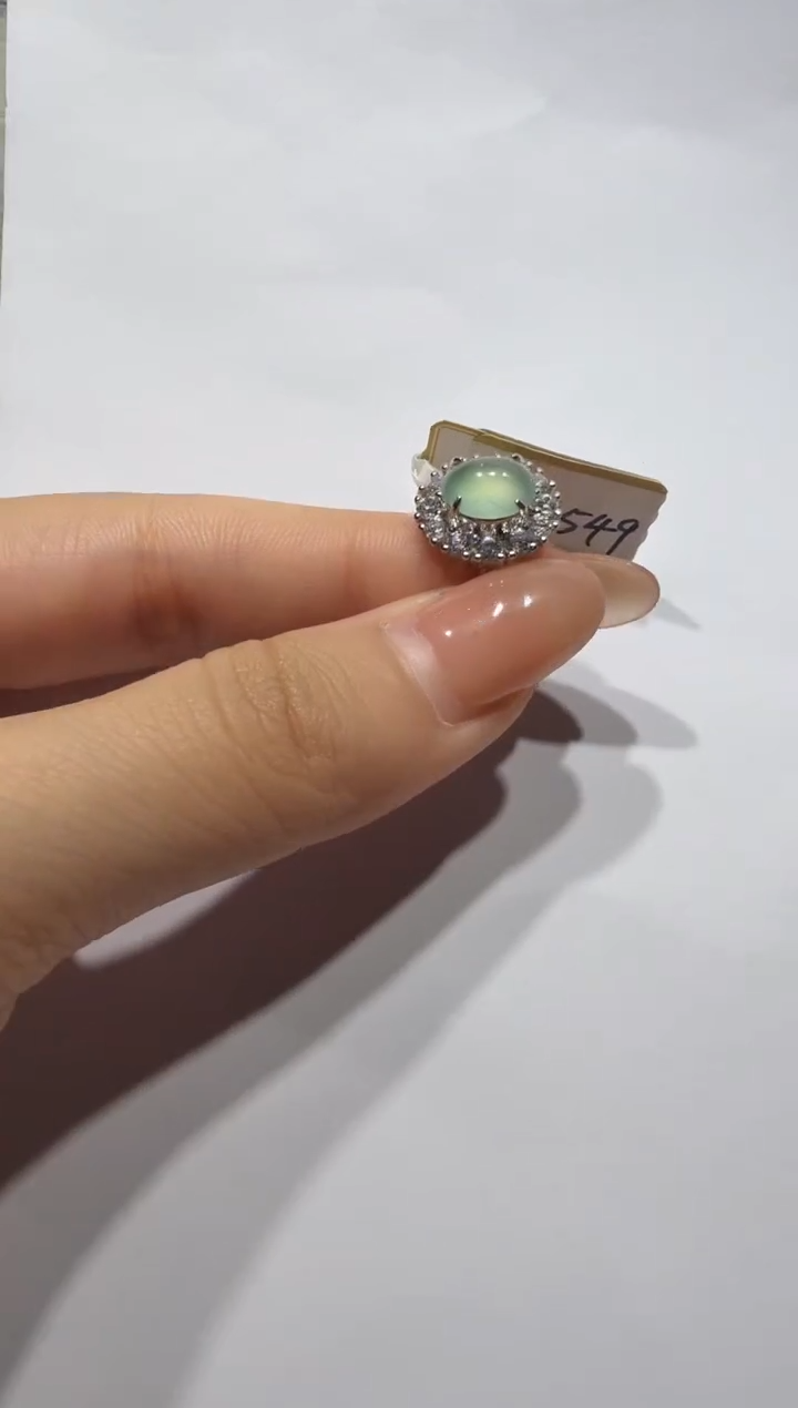 银S925镶嵌戒指翡翠925银镶缅甸A货翡翠戒指