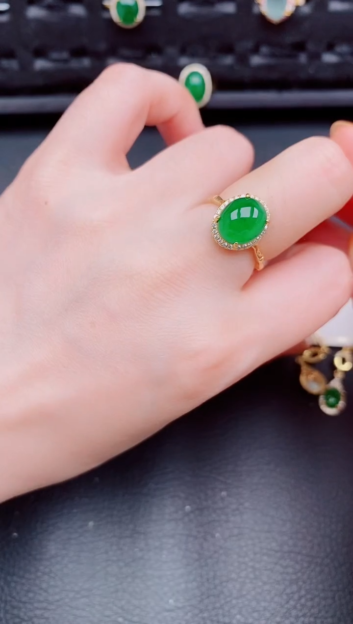 【闪购商品】翡翠戒指银S925镶嵌天然a货翡翠586