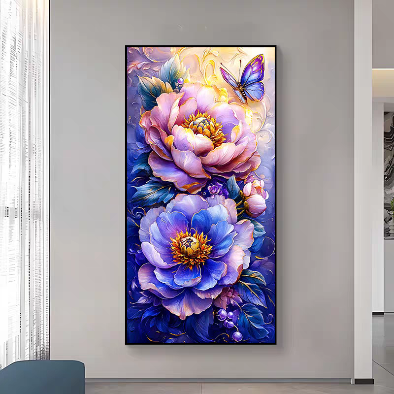 【紫色蝶花】大尺寸DIY数字油画手工填色油画中式客厅玄关装饰画