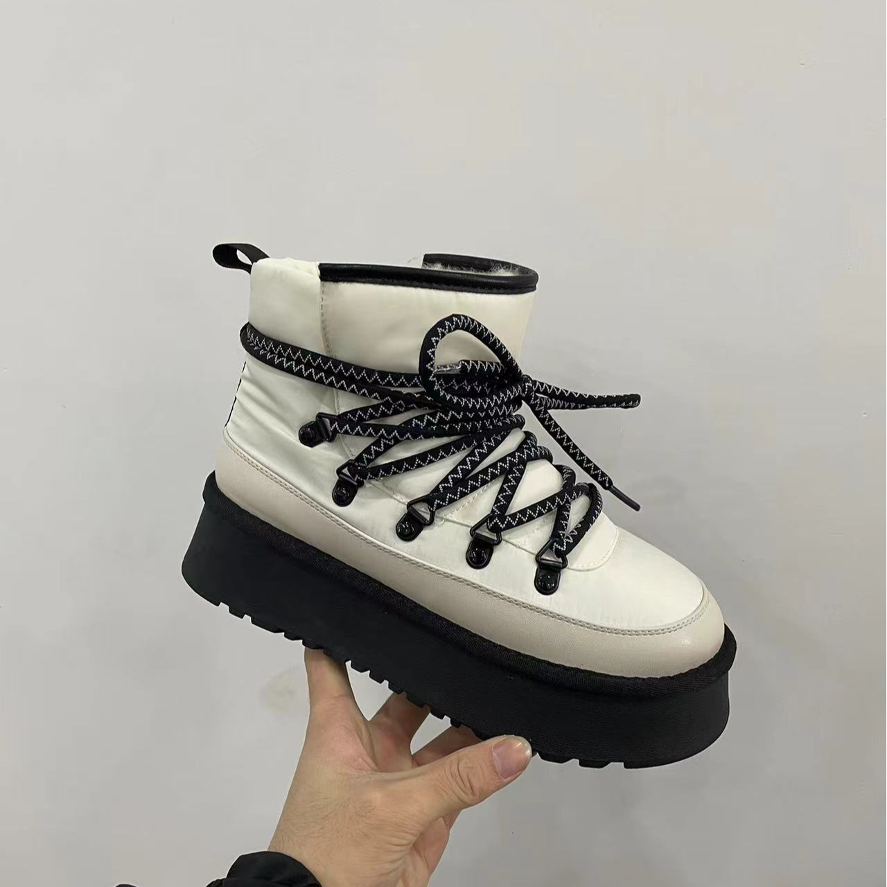 110-8 真皮拼接雪地靴加厚保暖棉鞋厚底增高防滑女短靴