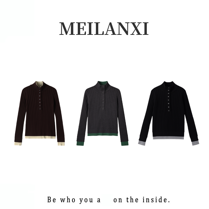 【MEILANXI】【气质假两件】25冬新款I00绵羊毛气质休闲女针织衫3233