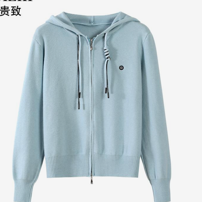 带帽运动纯色宽肩双拉链慵懒毛衣针织毛针织衫女装