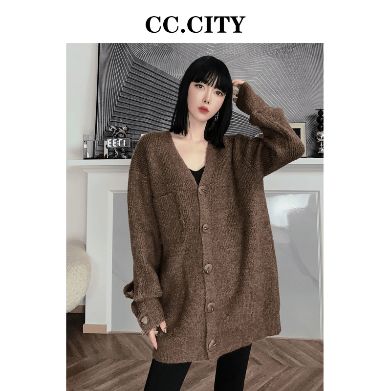 【蔡丽丽&添羽】时尚复古风毛衣开衫外套33712