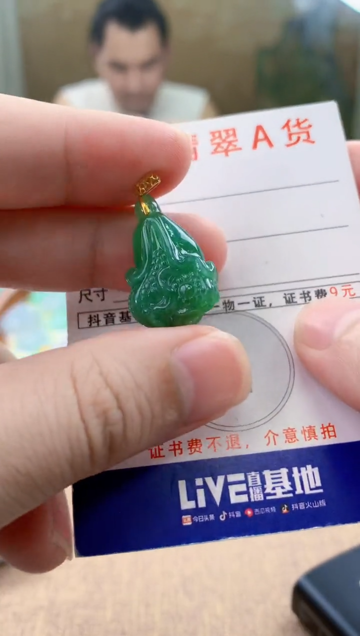 颈饰18K金镶嵌翡翠天然A货翡翠挂件