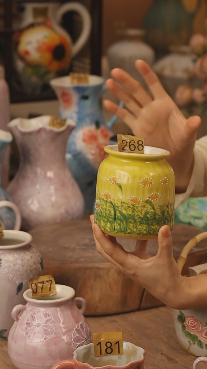 陶瓷景德镇设计师手作花器摆件侘寂风@M268@