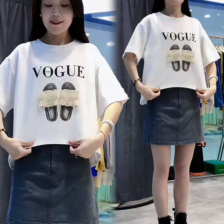 夏季新款时尚圆领后背开叉短袖T恤女百搭设计感洋气显瘦上衣