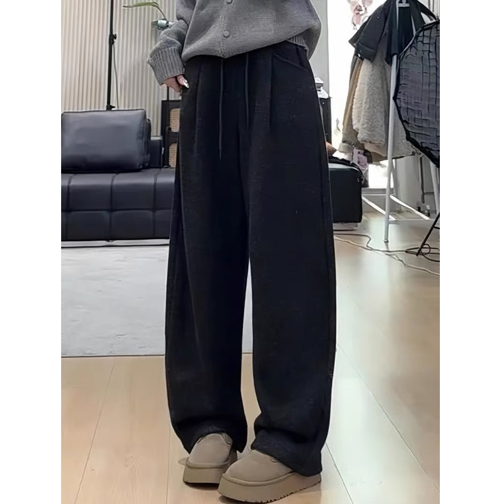 慵懒风毛呢休闲云朵裤秋季百搭高级感显瘦弯刀阔腿裤