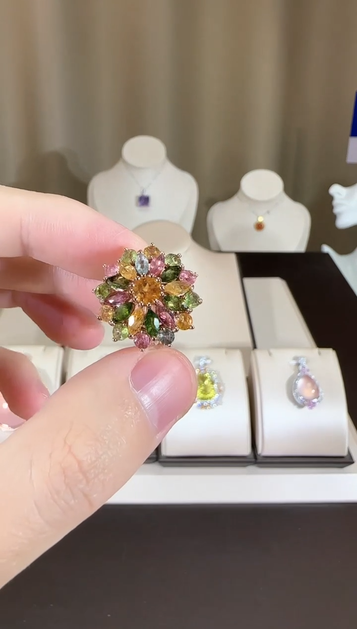 【闪购商品】碧玺戒指银S925镶嵌设计款