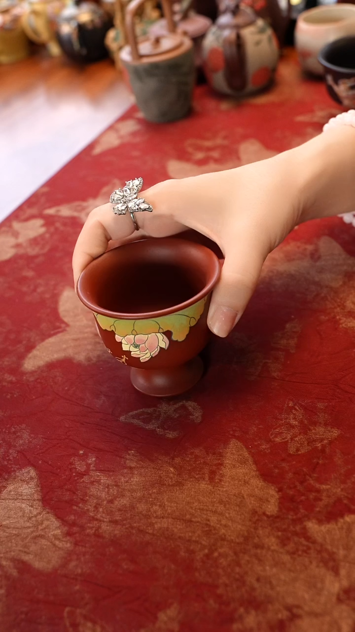 茶壶紫砂大红袍荷叶高足杯