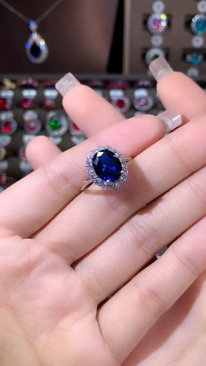 戒指蓝宝石银S925镶嵌810