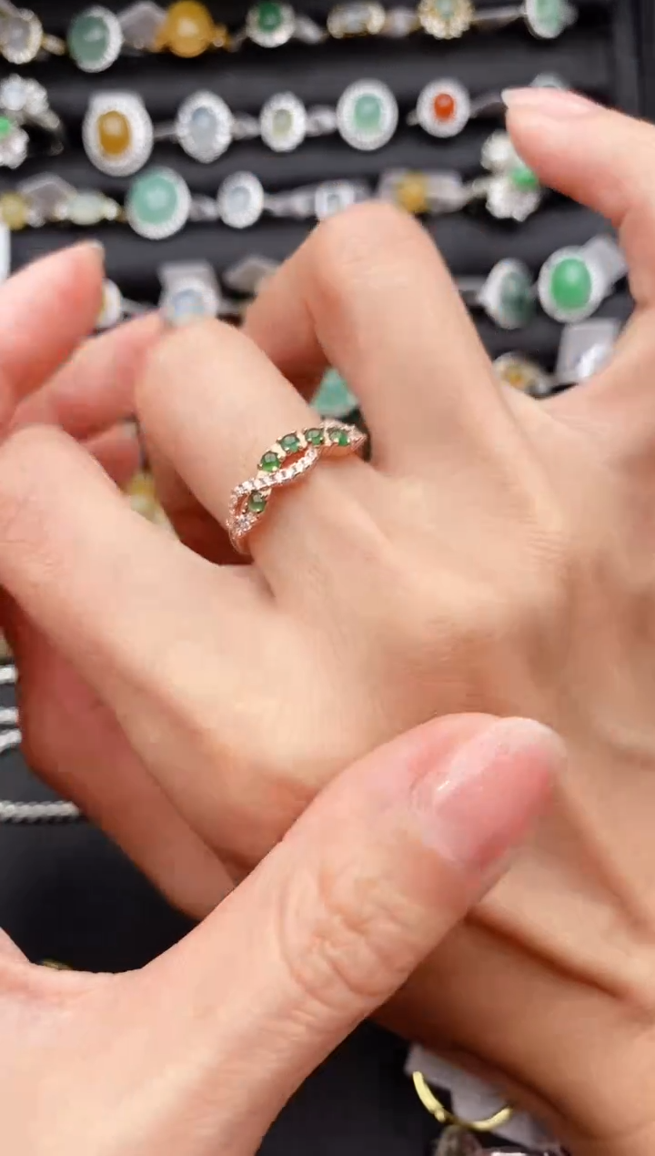 【闪购商品】翡翠戒指银S925镶嵌缅甸天然A货翡翠444   1-