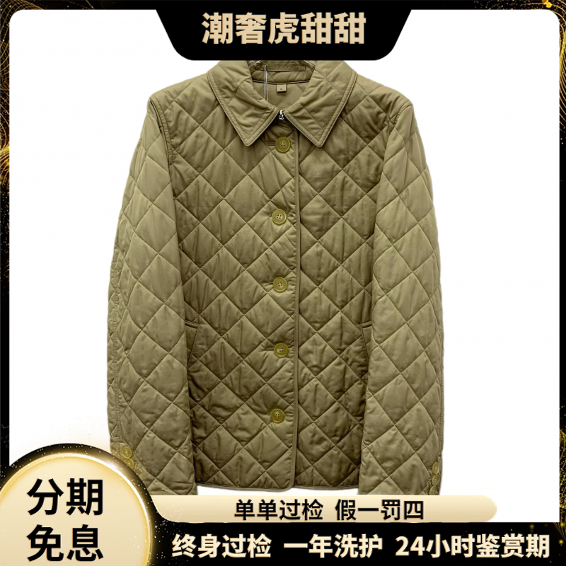 99新 BURBERRY/博柏利 JW0332 经典格纹设计翻领单排扣棉服 M码