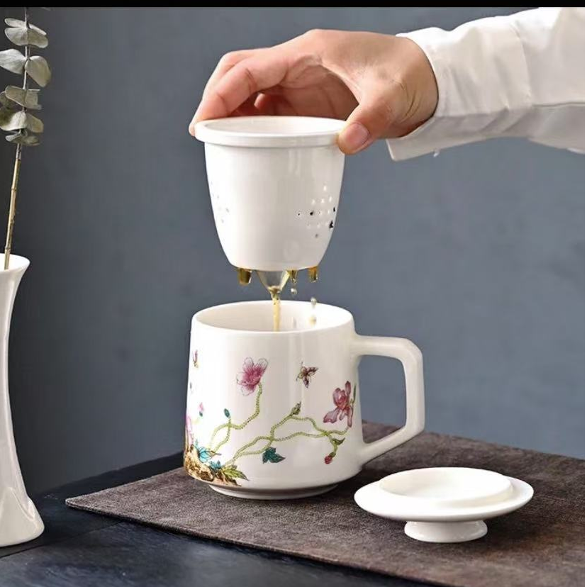 办公杯创意陶瓷礼盒水杯茶杯茶水分离礼品杯子x501